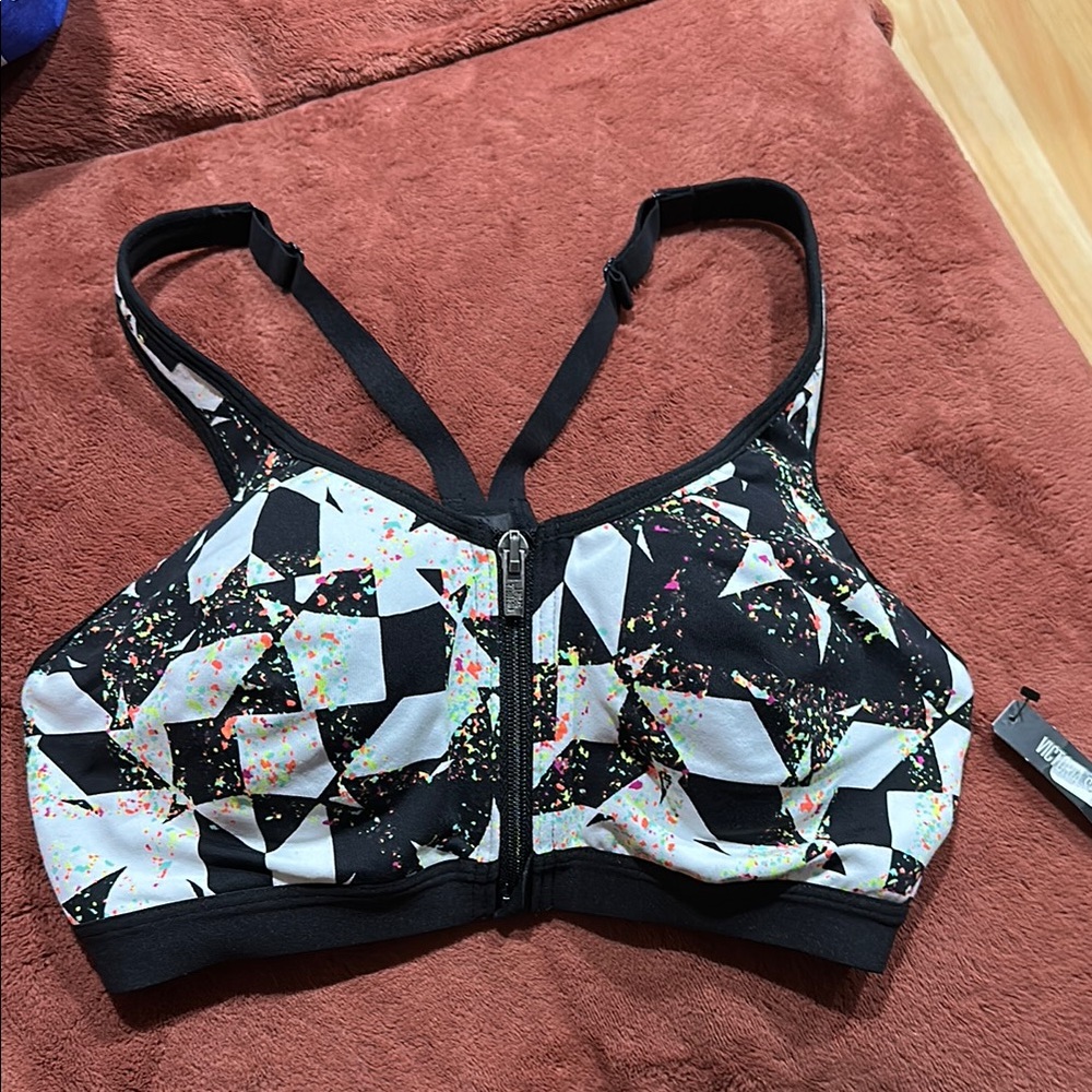Victoria Secret Knockout Sport Bra 34C black white new